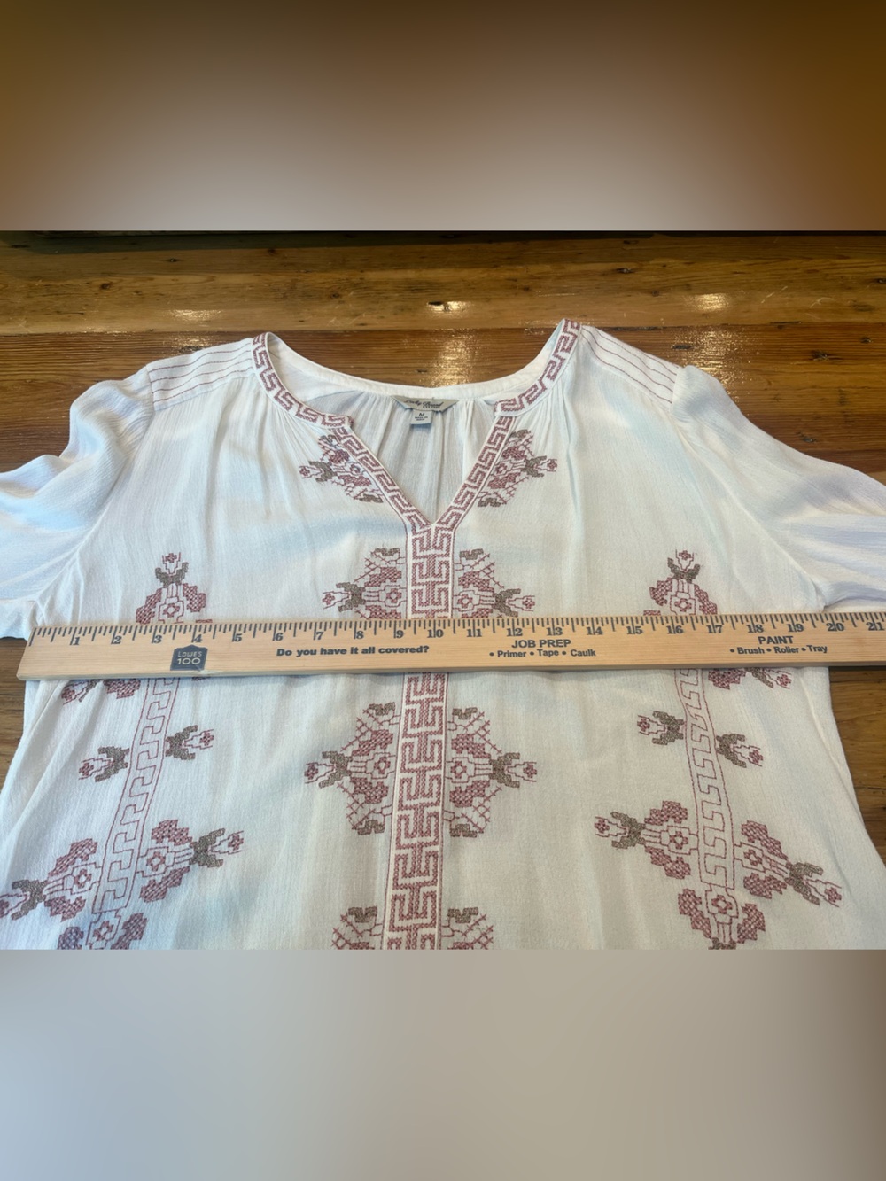 Lucky Brand Off White Boho Tunic Top with Pink and Gold Embroidery EUC - Picture 5 of 6